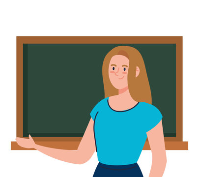 School woman teacher with green board design, Education class lesson and knowledge theme Vector illustration