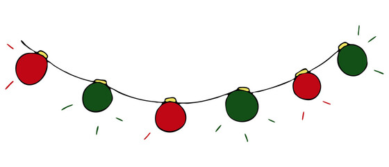 christmas garland of red and green balls, cute winter doodles, vector set of doodle style elements © pechenka_123