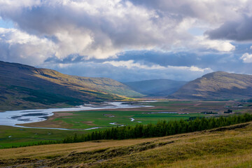 Cloudy River Scenery in Iceland