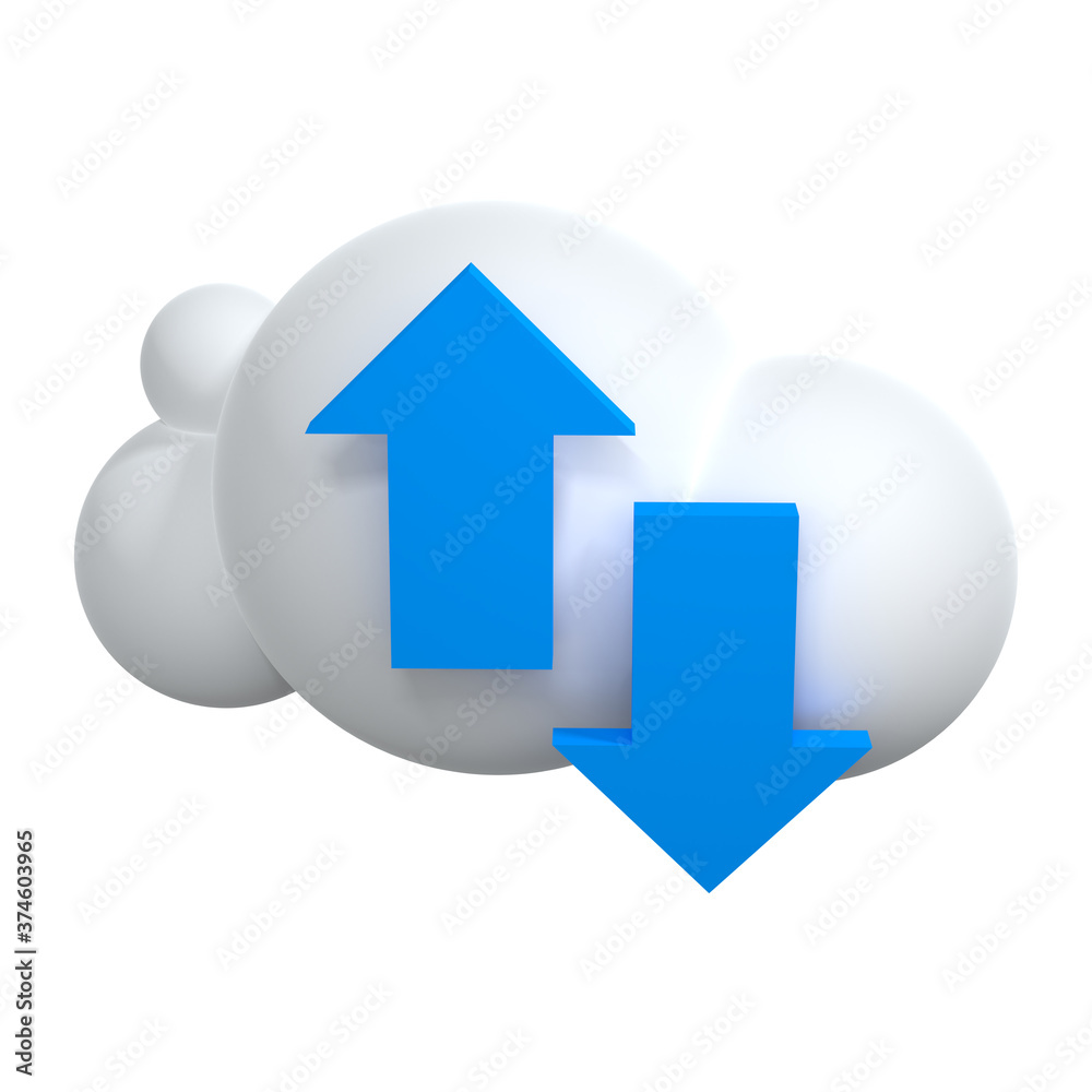 Poster 3D cloud with arrow. Cloud technology upload download concept. 3D rendering