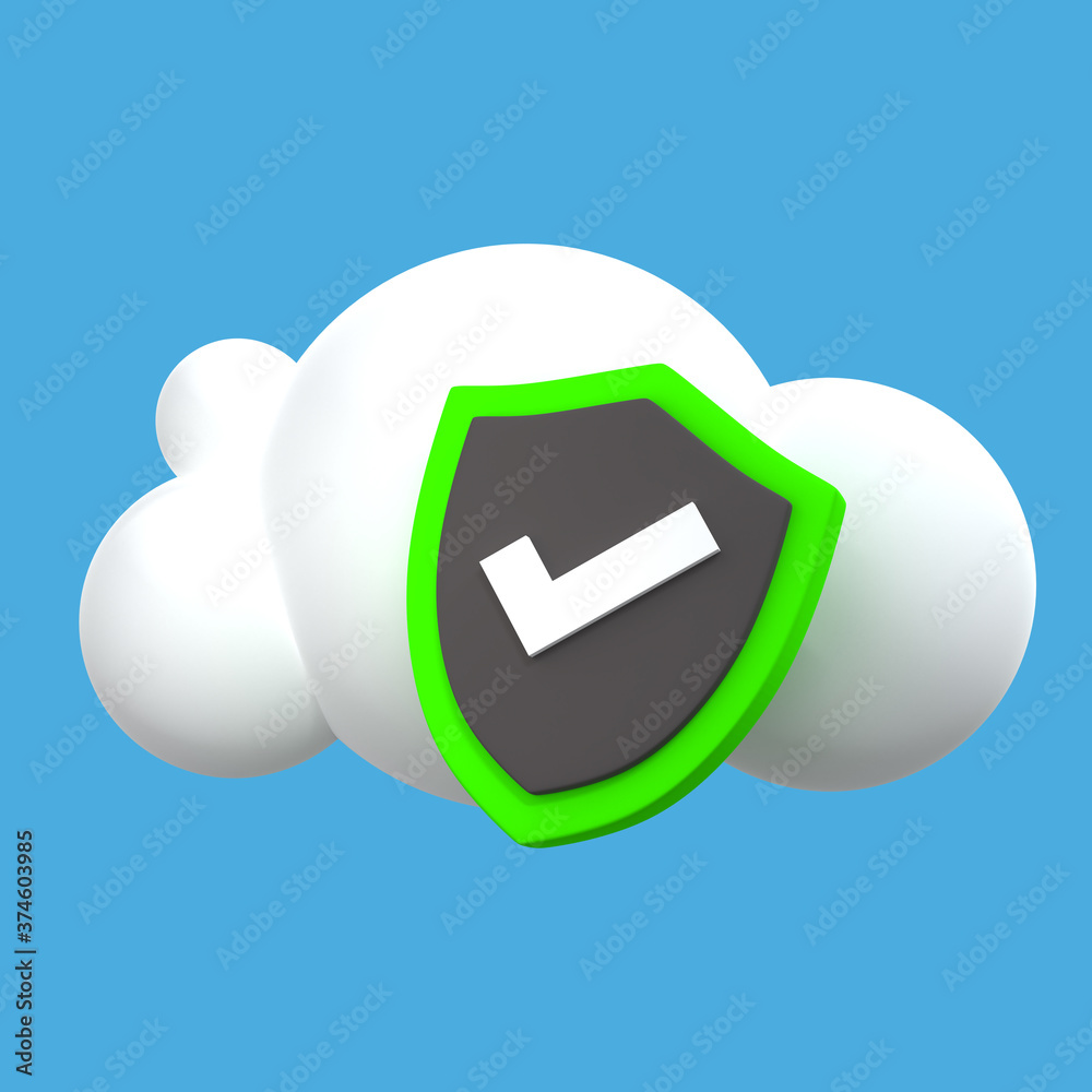 Poster 3d cloud with shield icon. cloud technology protection concept. 3d rendering