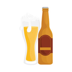 Beer glass and bottle design, Pub alcohol bar brewery drink ale and lager theme Vector illustration