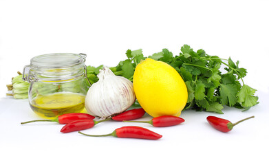 Chilli lemon garlic and a jar of olive oil