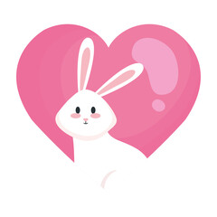 Cute white rabbit cartoon in pink heart design, Animal life nature and character theme Vector illustration