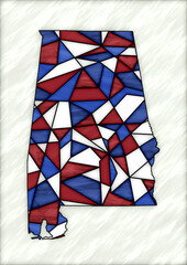 stained glass style design for decoration with the shape of the territory of Alabama