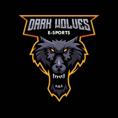 dark wolves mascot logo design vector with modern illustration concept style for badge, emblem and t shirt printing. Angry wolf illustration for sport and e-sport team.