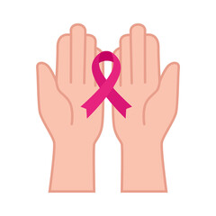 pink ribbon on hands of breast cancer awareness design, campaign and prevention theme Vector illustration