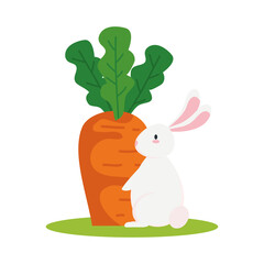Cute white rabbit cartoon with carrot design, Animal life nature and character theme Vector illustration