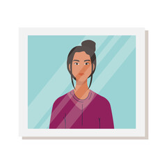 asian woman cartoon in frame design, Girl female person people human and social media theme Vector illustration
