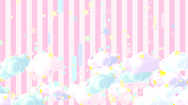 Comic star clouds on pink stripe pattern background. 3d render picture.