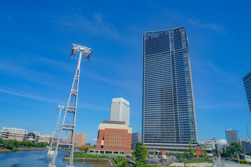 横浜みなとみらいのロープウェイ建設風景