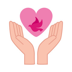 dove in heart between hands of breast cancer awareness design, campaign and prevention theme Vector illustration