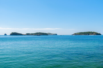 Naklejka premium The scenery of Dalian Golden Stone National Geopark and Coastal Road in late Summer