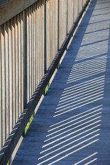 Obraz premium 遊歩道の柵の影が地面に投影されている風景