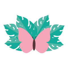 Cute butterfly with leaves design, Insect animal wings nature summer beauty fly and spring theme Vector illustration