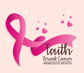 pink ribbon with hearts of breast cancer awareness design, campaign and prevention theme Vector illustration