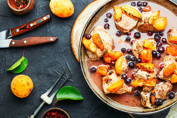 Stew meat with apricot.