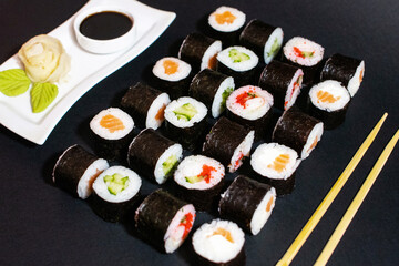 delicious japanese sushi rolls isolated, concept food