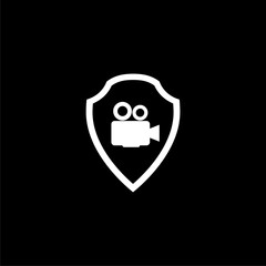 Illustration of an isolated shield icon with a film camera 