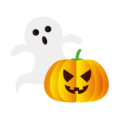 Halloween pumpkin and ghost cartoon design, Holiday and scary theme Vector illustration
