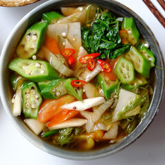 sour vegetables soup bowl for vegan meal, vegetarian eating good for healthy for diet