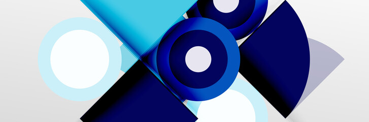 Bright color circles, abstract round shapes and triangles composition with shadow effects. Vector modern geometric design template