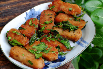 vegetarian meat from soy bean residue with wheat flour and spices, veg protein, healthy eating for...