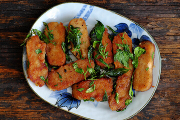 vegetarian meat from soy bean residue with wheat flour and spices, veg protein, healthy eating for diet menu