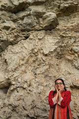 Rock and the beautiful young Lady in a red dress