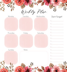  Red Florals Weekly Plan Vector Template