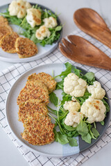 golden fried rosti pile from cauliflower and parmesan cheese