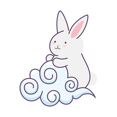 Cute white rabbit cartoon on cloud design, Animal life nature and character theme Vector illustration