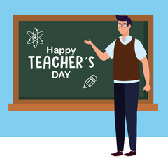 man teacher with green board design, Happy teachers day celebration and education theme Vector illustration