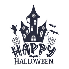 Happy Halloween slogan inscription. Vector quotes. Illustration for Halloween for prints on t-shirts and bags, posters, cards. Isolated on white background. Halloween phrase.