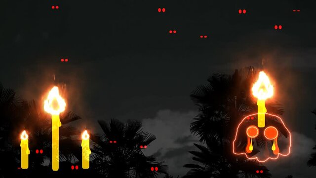 Flame was gradually getting stronger from three candle as the wind was blowing and the skulls cry harder and harder