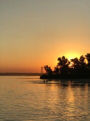Fototapeta na wymiar sunset on the river evening summer