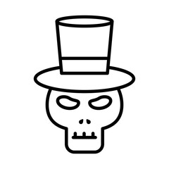 Halloween skull cartoon with hat line style icon vector design