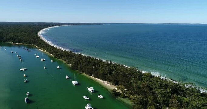 Hover over Myola kite white sandy beach on Jervis bay near Huskisson &ndash; 4k.

