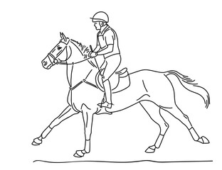 Fototapeta na wymiar Horseman riding a horse on a event track