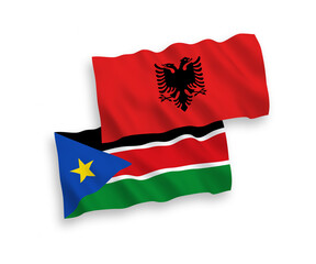 Flags of Albania and Republic of South Sudan on a white background