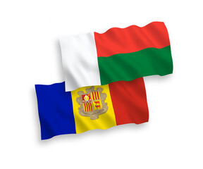 Obraz premium Flags of Andorra and Madagascar on a white background