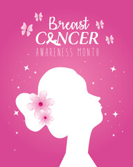 woman head silhouette with flowers of breast cancer awareness design, campaign and prevention theme Vector illustration