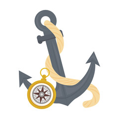 Anchor with compass design Sea nautical ocean navigation travel underwater water and marine theme Vector illustration