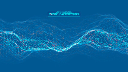 Blue background design. Colourful music background design. Abstract sound wave music equalizer. Particle background audio abstract. EPS 10.