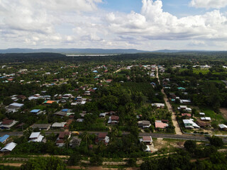 Top view Rural village landscape. at phusing sisaket thailand.
