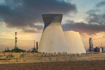 Collapsed cooling tower of the oil refinery in Haifa Israel.