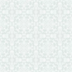 Fototapete Seamless grey background with white pattern in baroque style. Vector retro illustration. Islam, Arabic, Indian, ottoman motifs. Perfect for printing on fabric or paper. © bulbbright