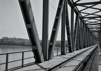 Old bridge over the river Danube in the town of Komárno / Slovakia /. The bridge is next to a new bridge to neighboring Hungary.