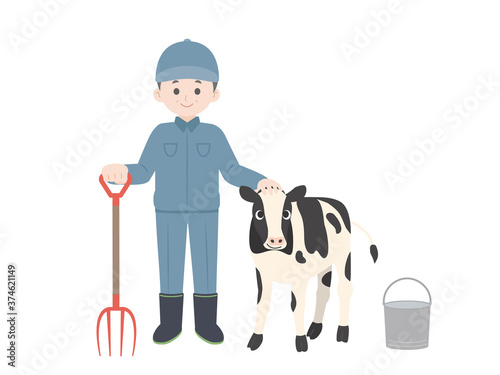 酪農家 男性と子牛のイラスト Wall Mural Wallpaper Murals Senryu 酪農家 男性と子牛のイラスト Wall Mural Wallpaper Murals Senryu