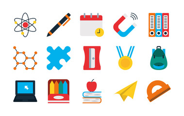 calendar and school icon set, flat style